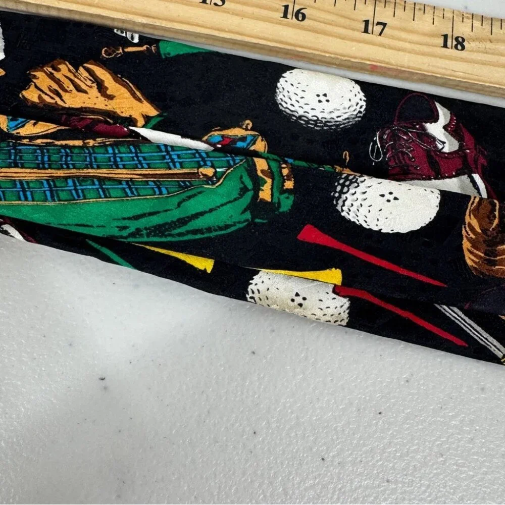 Vintage Golf Theme Silk Tie Black Novelty Golf Clubs Balls Summer Event Funky